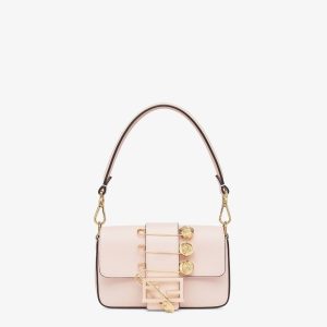 FendiI FendiACE BROOCH MINI 20 BAGUETTE BAG IN LIGHT PINK CALFSKIN