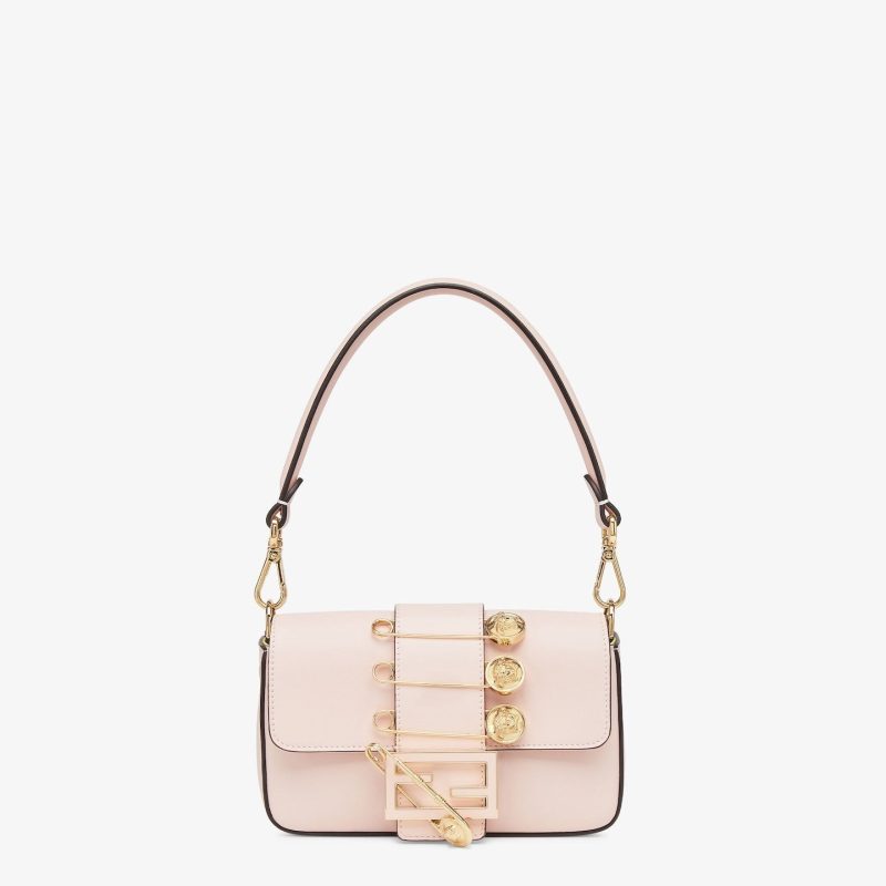 FendiI FendiACE BROOCH MINI 20 BAGUETTE BAG IN LIGHT PINK CALFSKIN