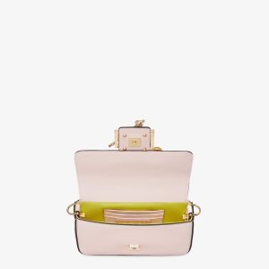 FendiI FendiACE BROOCH MINI 20 BAGUETTE BAG IN LIGHT PINK CALFSKIN