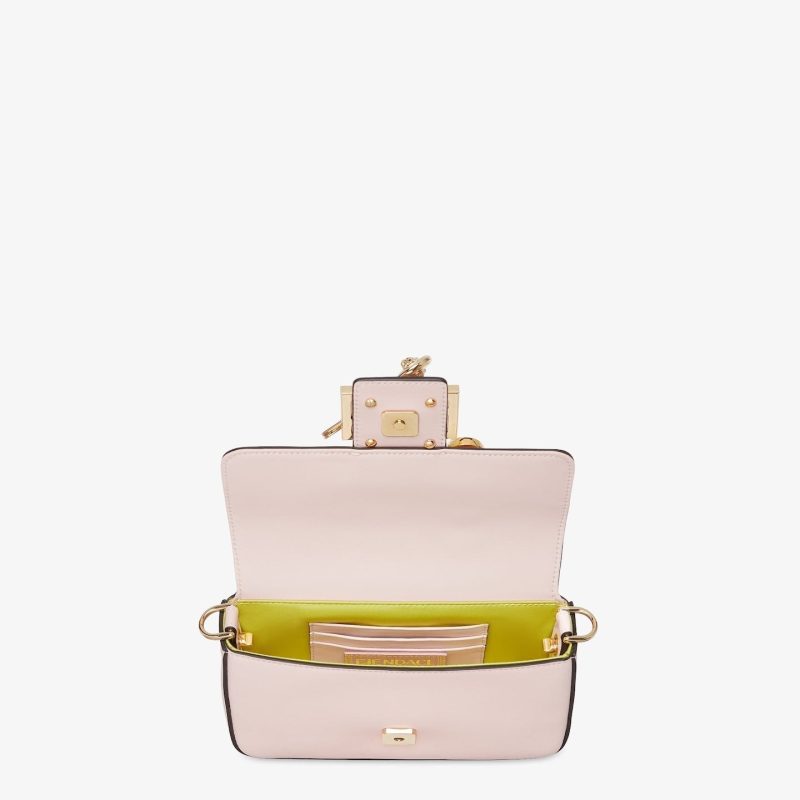 FendiI FendiACE BROOCH MINI 20 BAGUETTE BAG IN LIGHT PINK CALFSKIN