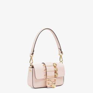 FendiI FendiACE BROOCH MINI 20 BAGUETTE BAG IN LIGHT PINK CALFSKIN