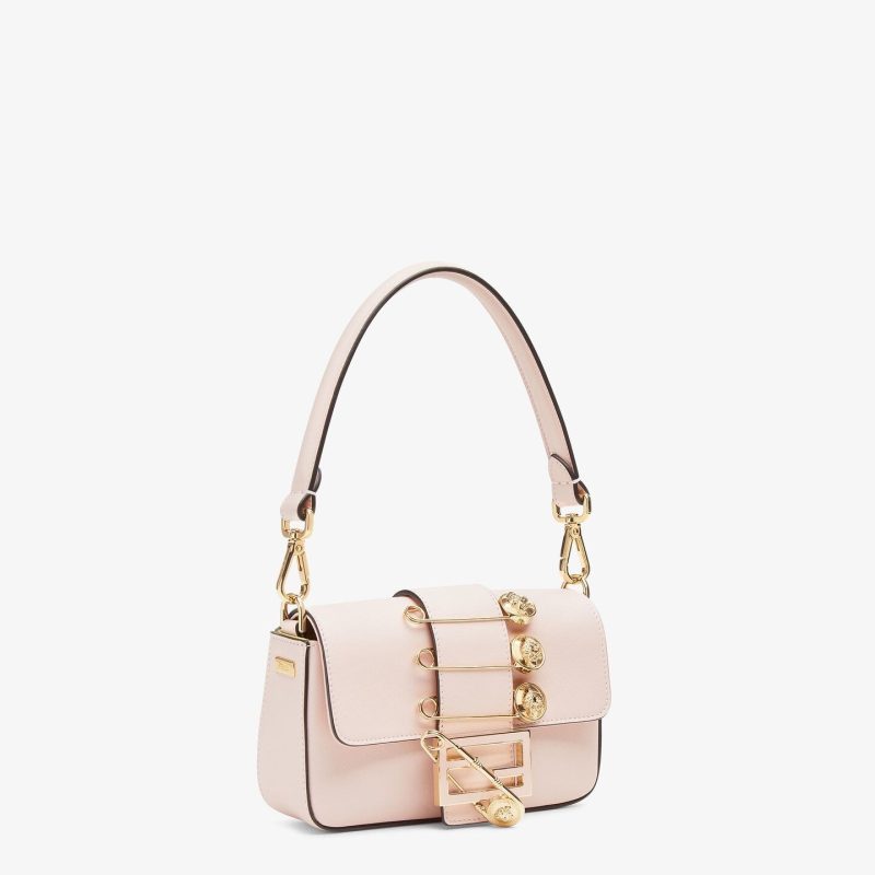 FendiI FendiACE BROOCH MINI 20 BAGUETTE BAG IN LIGHT PINK CALFSKIN