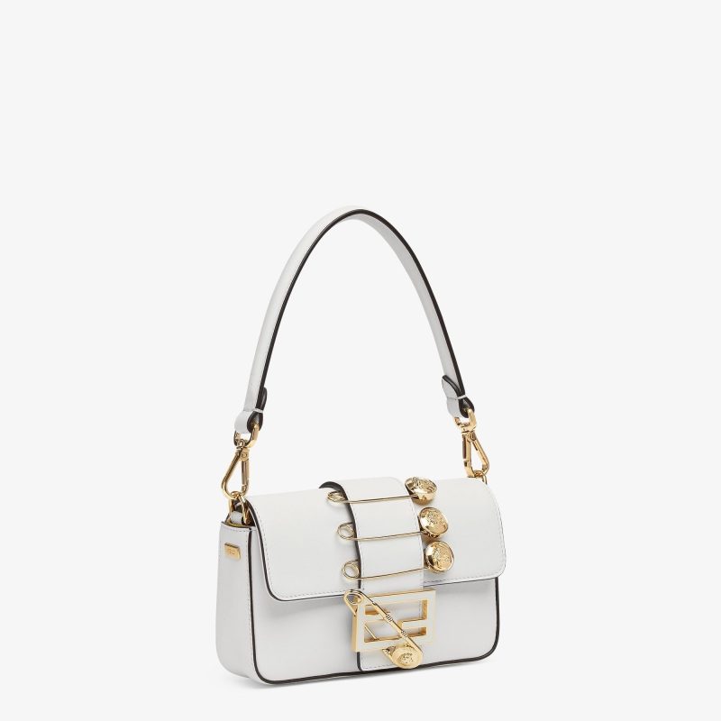 FendiI FendiACE BROOCH MINI 20 BAGUETTE BAG IN WHITE CALFSKIN