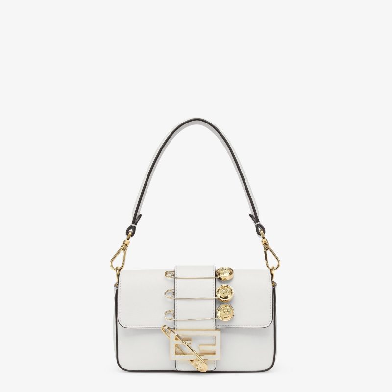 FendiI FendiACE BROOCH MINI 20 BAGUETTE BAG IN WHITE CALFSKIN