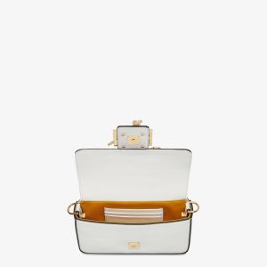 FendiI FendiACE BROOCH MINI 20 BAGUETTE BAG IN WHITE CALFSKIN