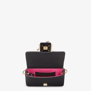 FendiI FendiACE BROOCH MINI 20 BAGUETTE BAG IN BLACK CALFSKIN