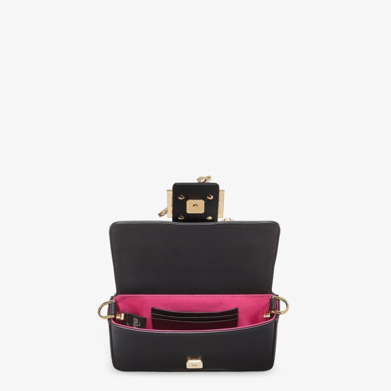 FendiI FendiACE BROOCH MINI 20 BAGUETTE BAG IN BLACK CALFSKIN