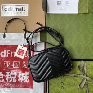 gg marmont mini 18cm zip top all black calfskin