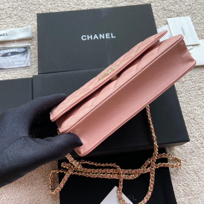 CC Classic Woc 20cm Pink Grained Calfskin Diamond Gold Hardware