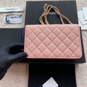 CC Classic Woc 20cm Pink Grained Calfskin Diamond Gold Hardware