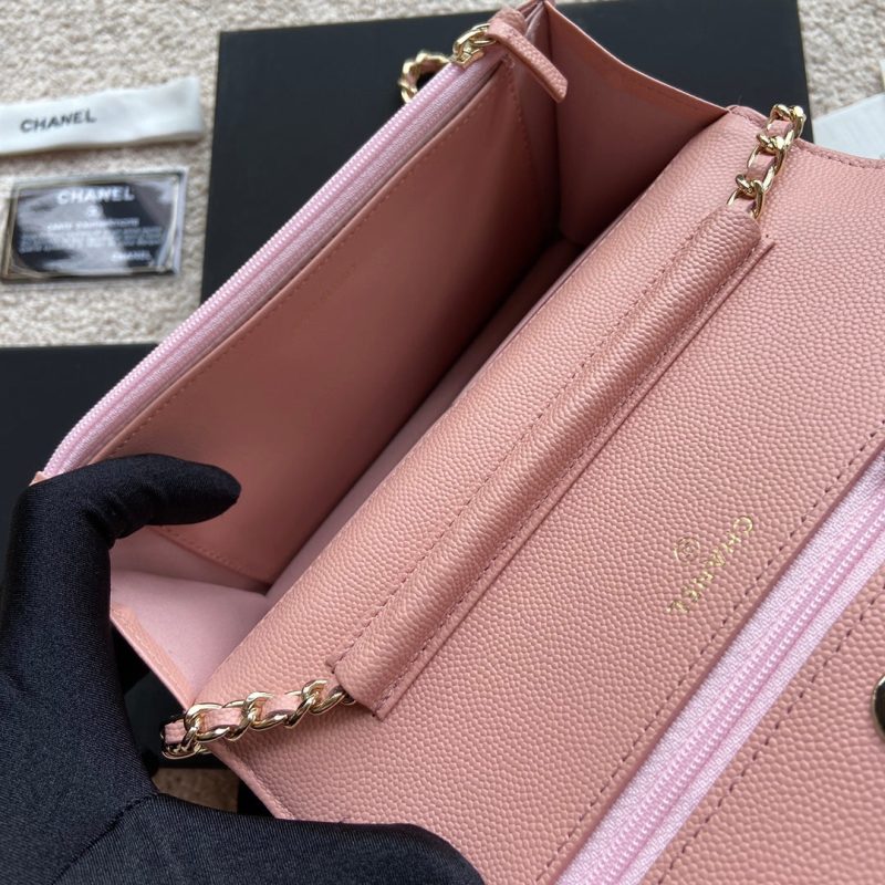 CC Classic Woc 20cm Pink Grained Calfskin Diamond Gold Hardware