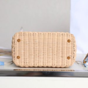 LADY 24 BASKET BAG IN BLUE OBLIQUE JACQUARD MIX BEIGE WICKER