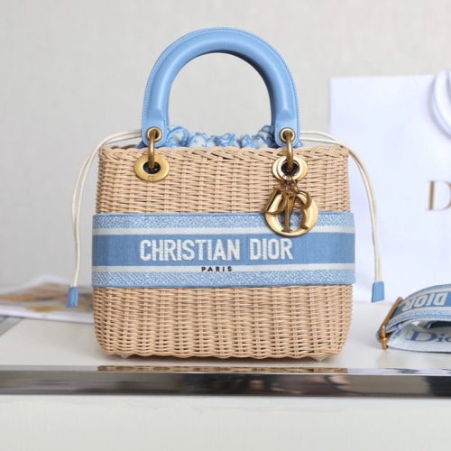 20220528_i1653722379_3482_0_jpg LADY 24 BASKET BAG IN BLUE OBLIQUE JACQUARD MIX BEIGE WICKER