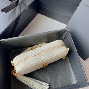 LOU MINI CAMERA BAG 19 IN WHITE CAVIAR PATTERN CALFSKIN GOLD HARDWARE