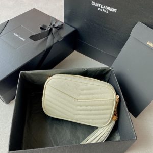 LOU MINI CAMERA BAG 19 IN WHITE CAVIAR PATTERN CALFSKIN GOLD HARDWARE