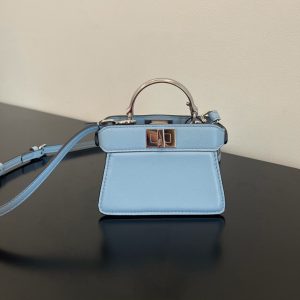 FendiI PEEKABOO ISEEU MICRO 12 BAG IN LIGHT BLUE CALFSKIN WITH GOLD HARDWARE