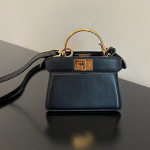 FendiI PEEKABOO ISEEU MICRO 12 BAG IN BLACK CALFSKIN WITH GOLD HARDWARE