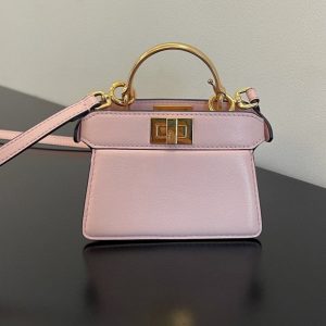 FendiI PEEKABOO ISEEU MICRO 12 BAG IN LIGHT PINK CALFSKIN WITH GOLD HARDWARE