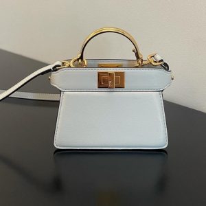 FendiI PEEKABOO ISEEU MICRO 12 BAG IN WHITE CALFSKIN WITH GOLD HARDWARE