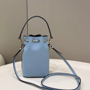 MON TRESOR MINI 18 BAG IN LIGHT BLUE CALFSKIN FF WITH GOLD HARDWARE