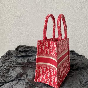 Small CD Book Tote 26.5cm Red Retro Style D Letter Embroidery