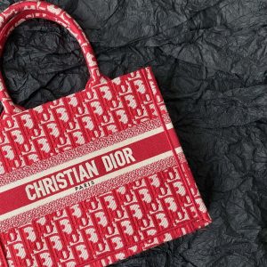 Small CD Book Tote 26.5cm Red Retro Style D Letter Embroidery