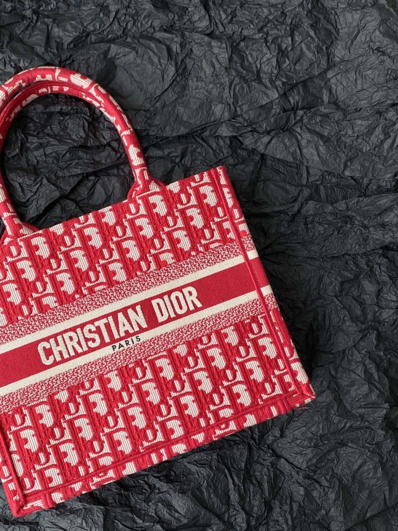 Small CD Book Tote 26.5cm Red Retro Style D Letter Embroidery