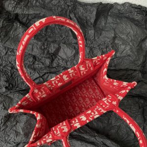 Small CD Book Tote 26.5cm Red Retro Style D Letter Embroidery