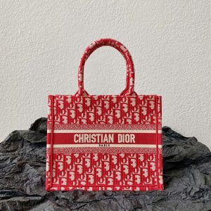 Small CD Book Tote 26.5cm Red Retro Style D Letter Embroidery