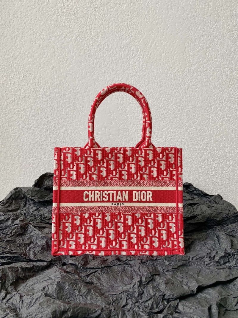 Small CD Book Tote 26.5cm Red Retro Style D Letter Embroidery