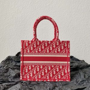 Small CD Book Tote 26.5cm Red Retro Style D Letter Embroidery