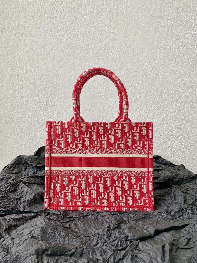 Small CD Book Tote 26.5cm Red Retro Style D Letter Embroidery