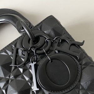 SMALL LADY 20 ALL BLACK LAMBSKIN DIAMOND MOTIF