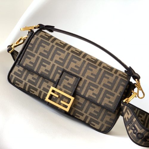 20220714_i1657787186_1012_1_jpg_ef60258a-c1fe-449e-9f71-69326e4549d1 Fendi Baguette 27 Brown FF Jacquard Fabric Bag Ghw