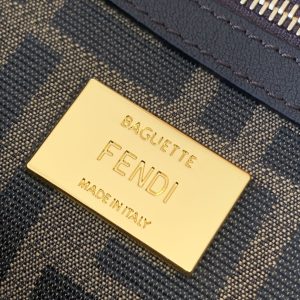 Fendi Baguette 27 Brown FF Jacquard Fabric Bag Ghw