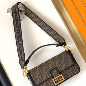 Fendi Baguette 27 Brown FF Jacquard Fabric Bag Ghw