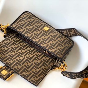 Fendi Baguette 27 Brown FF Jacquard Fabric Bag Ghw