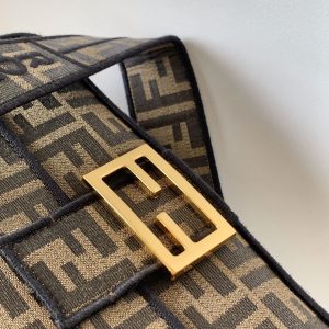 Fendi Baguette 27 Brown FF Jacquard Fabric Bag Ghw