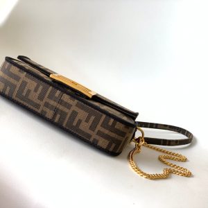 Fendi Baguette 20 Brown FF Jacquard Fabric Bag Ghw