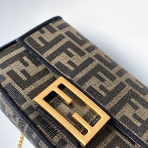 Fendi Baguette 20 Brown FF Jacquard Fabric Bag Ghw