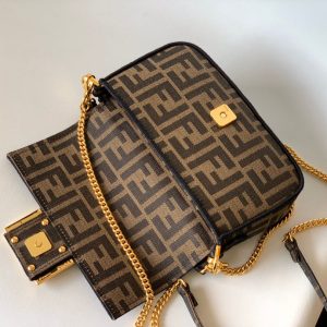 Fendi Baguette 20 Brown FF Jacquard Fabric Bag Ghw
