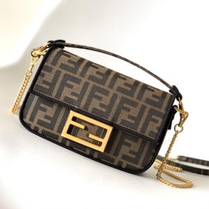 Fendi Baguette 20 Brown FF Jacquard Fabric Bag Ghw