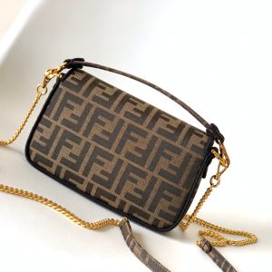 Fendi Baguette 20 Brown FF Jacquard Fabric Bag Ghw