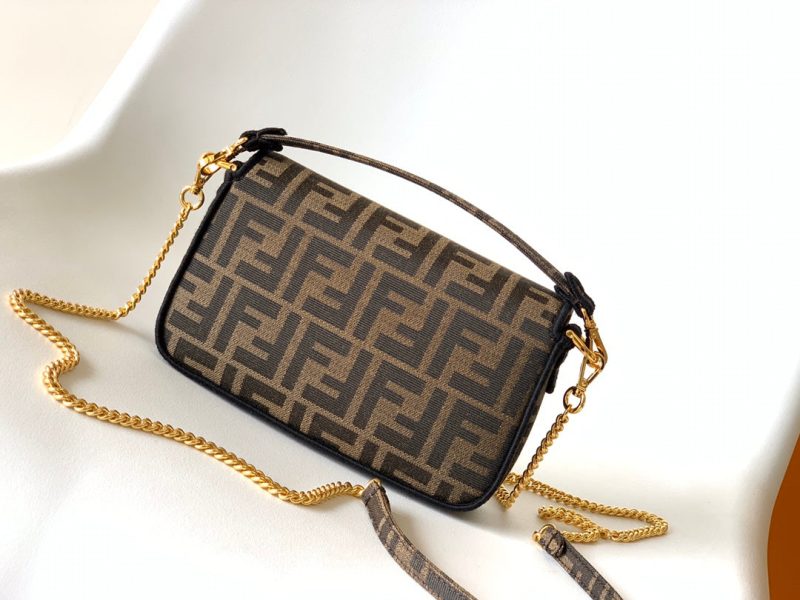 Fendi Baguette 20 Brown FF Jacquard Fabric Bag Ghw