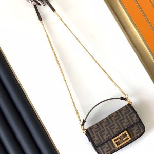 Fendi Baguette 20 Brown FF Jacquard Fabric Bag Ghw