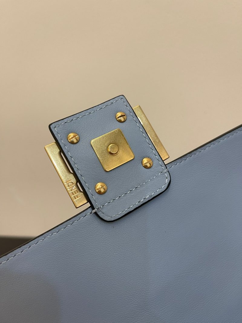 Fendi Baguette 24 Bag With FF Motif Baby Blue Leather Ghw