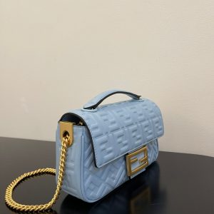 Fendi Baguette 24 Bag With FF Motif Baby Blue Leather Ghw