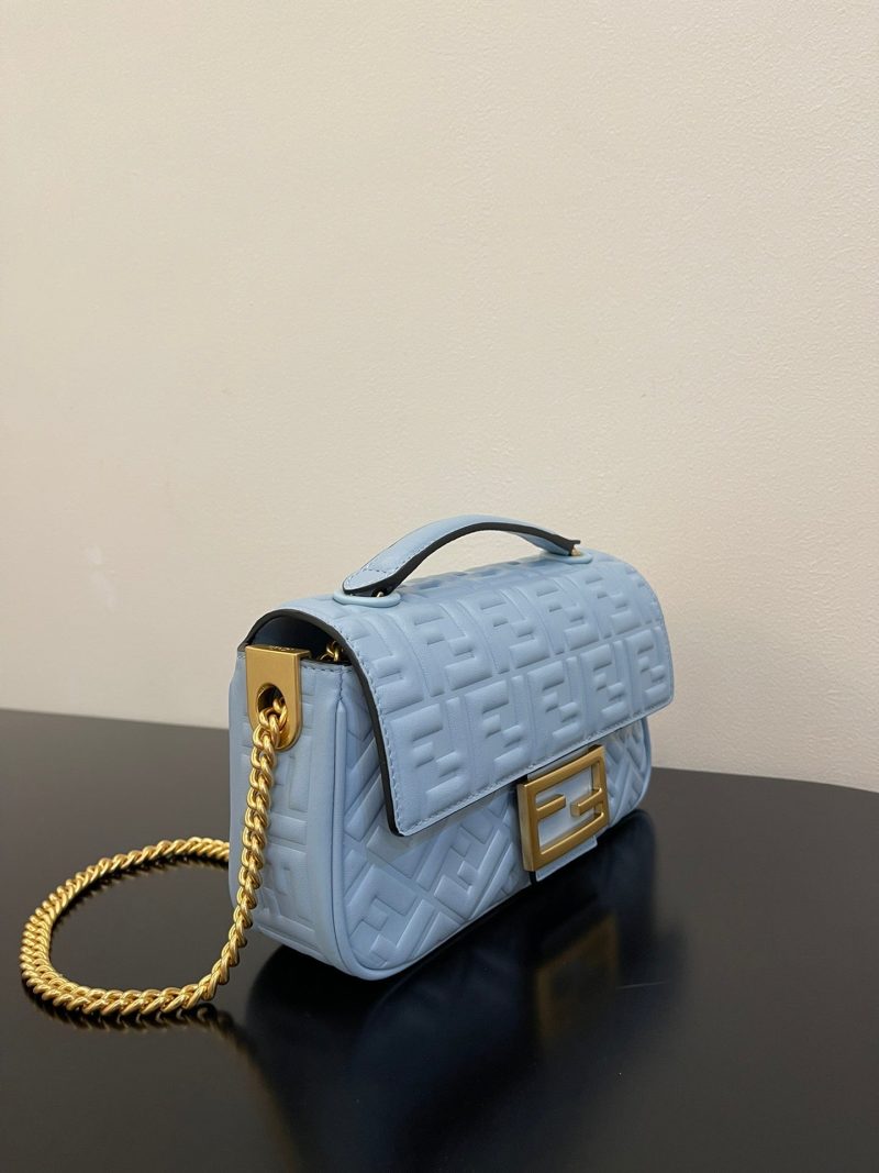 Fendi Baguette 24 Bag With FF Motif Baby Blue Leather Ghw