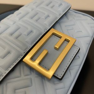 Fendi Baguette 24 Bag With FF Motif Baby Blue Leather Ghw