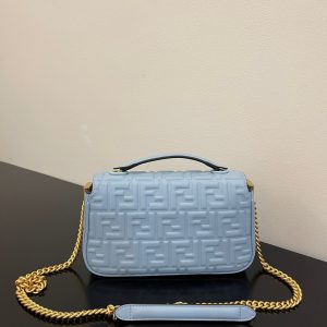 Fendi Baguette 24 Bag With FF Motif Baby Blue Leather Ghw